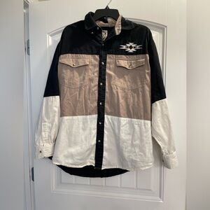 Western Rodeo Denim Shirt Men's large color block Cowboy Style Button Down Aztec